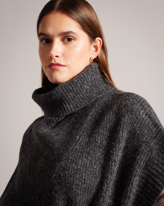 Manteau Ted Baker Engineered Knit Funnel Neck Cape Grise Femme | WAD-95596410